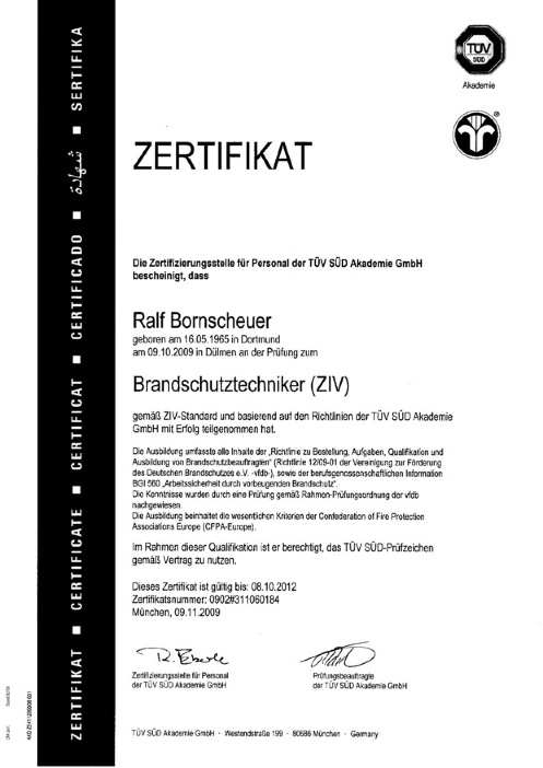 Zertifikat Brandschutztechniker